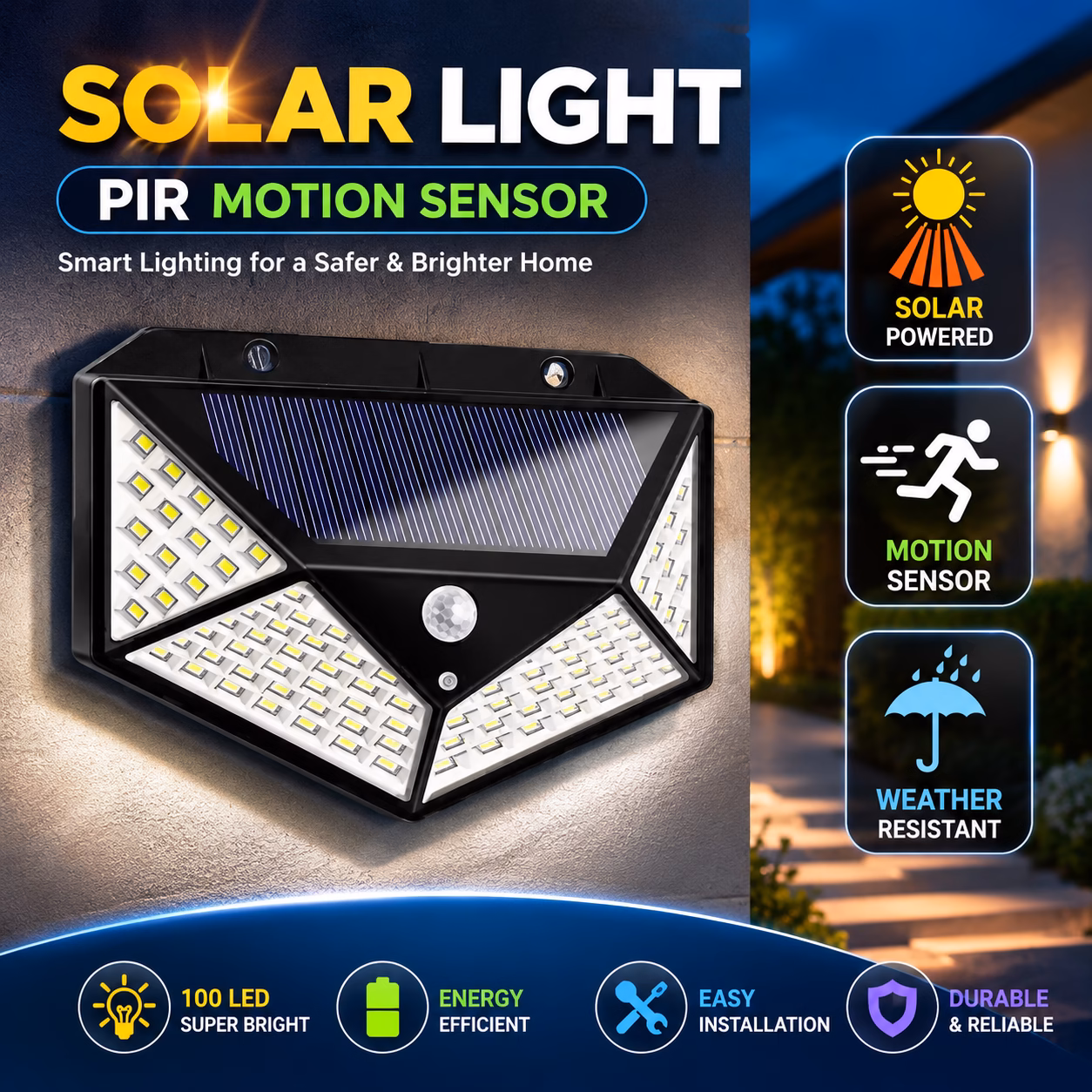 Solar Light PIR Motion Sensor Outdoor Water Proof