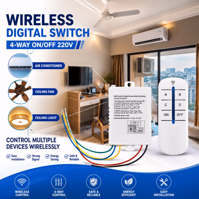 Wireless Digital Switch 4-Way ON/Off 220V