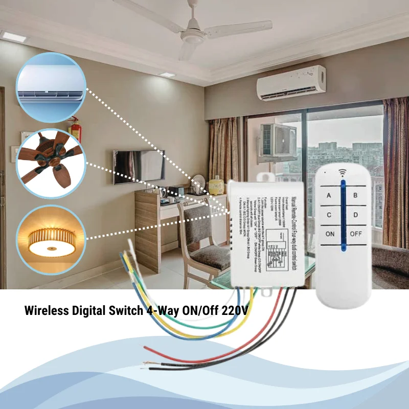 Wireless Digital Switch 4-Way ON/Off 220V
