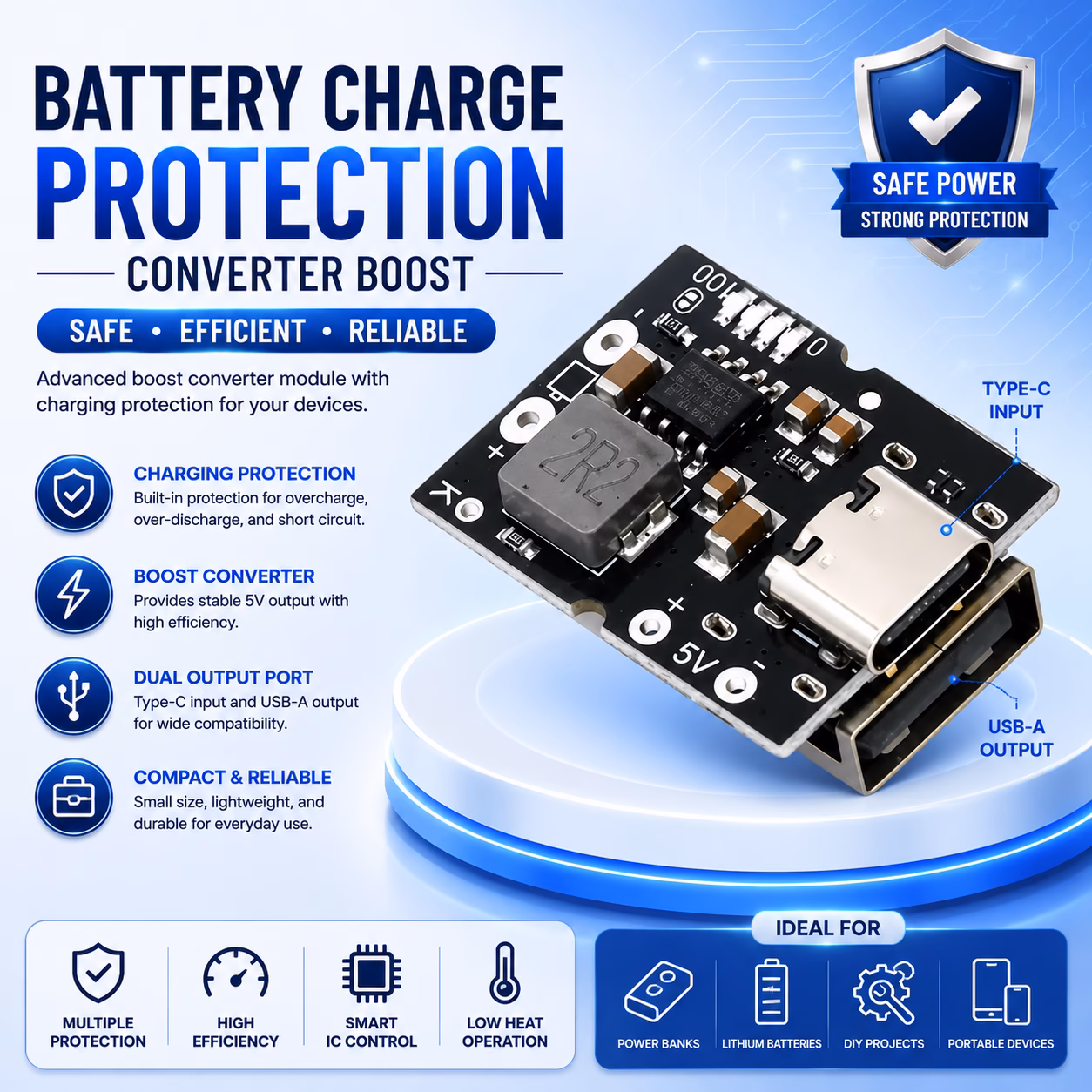 5V 2A Type-C Battery Protection Boost Converter