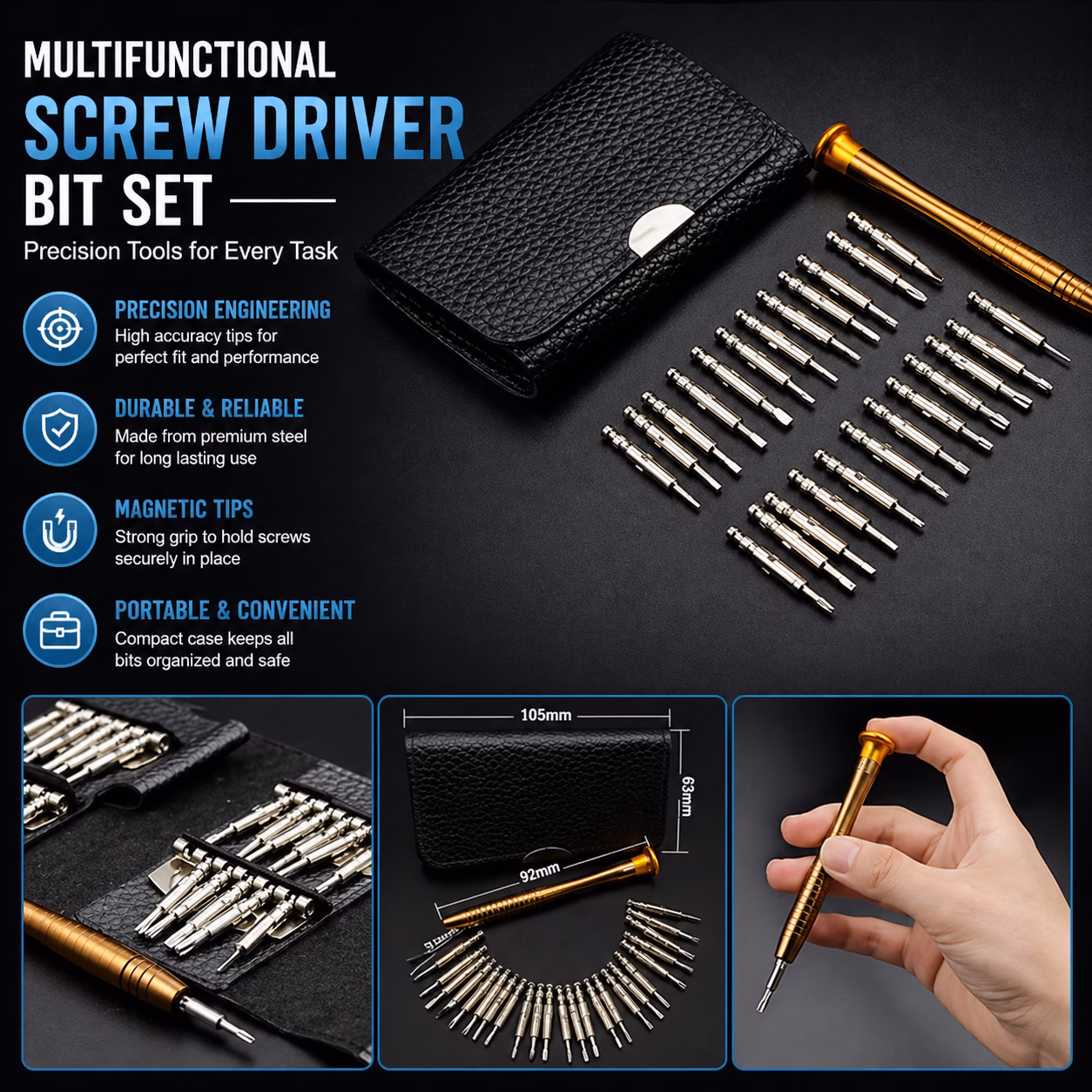Multifunctional Screwdriver Bit Set Precision Repair Tool Kit with Magnetic Bits for Electronics, Mobile, Laptop & Home Repairs