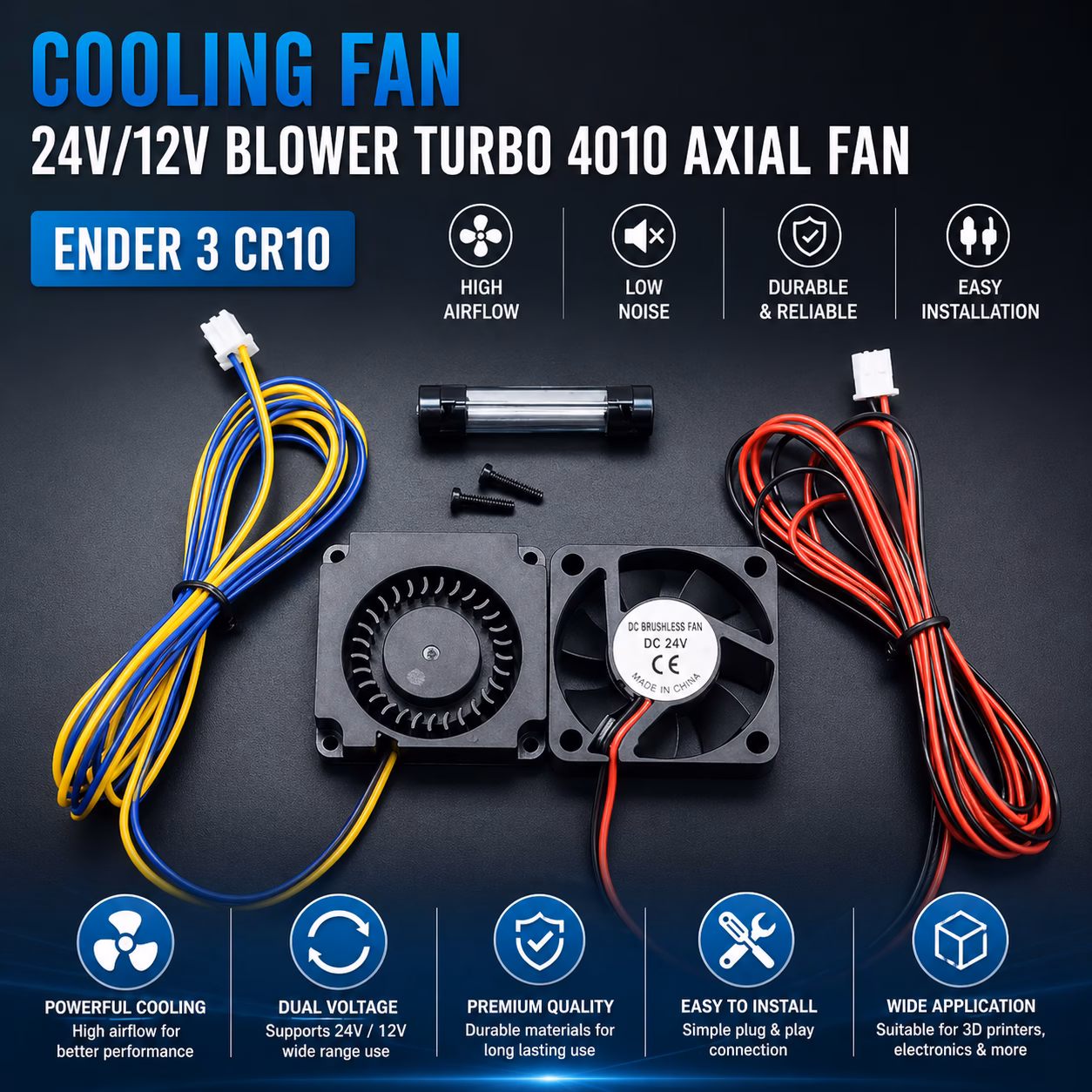 4010 Turbo Blower Cooling Fan 12V/24V | High Airflow Brushless Axial Fan for 3D Printer, Electronics & Cooling Systems