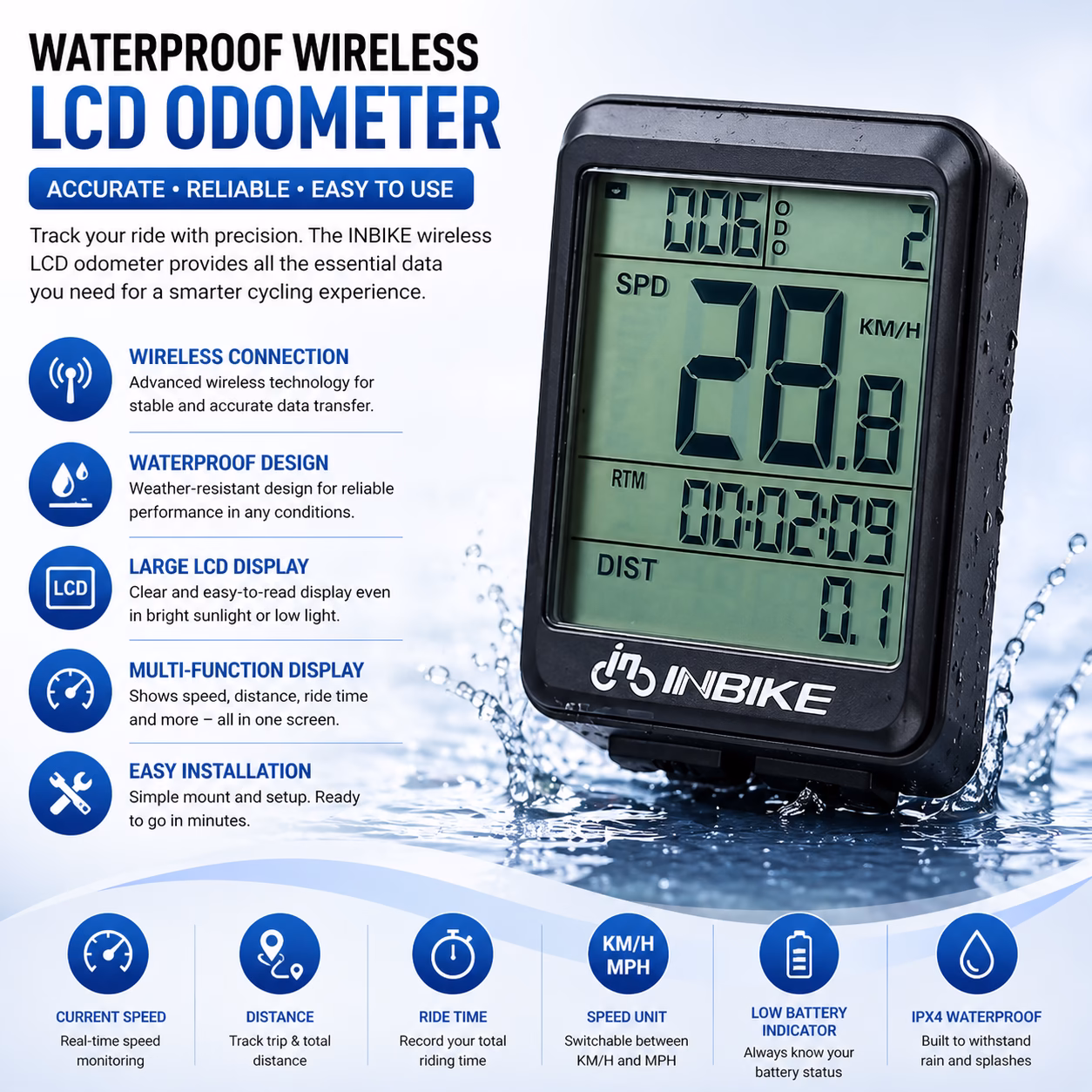INBIKE Wireless Waterproof LCD Bicycle Computer